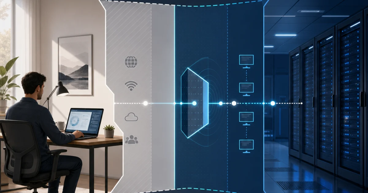 CMMC remote work requirement scope diagram showing home devices, VPN, VDI, home networks, and the CUI environment